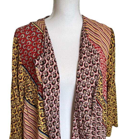 Cabi Poet Kimono Duster Jacket  5664Size Large Yellow Gold Patchwork Floral Boho - Picture 6 of 11